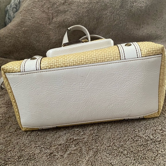 Coach Legacy White Leather Natural Tan Brown Woven Straw Rattan Raffia Handbag - Picture 11 of 16